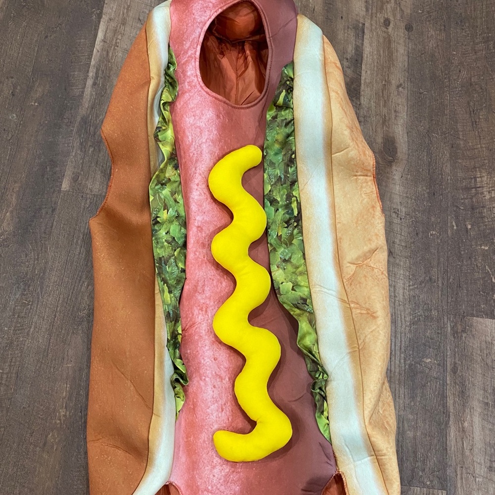 Halloween costume-Hotdog with mustard.
